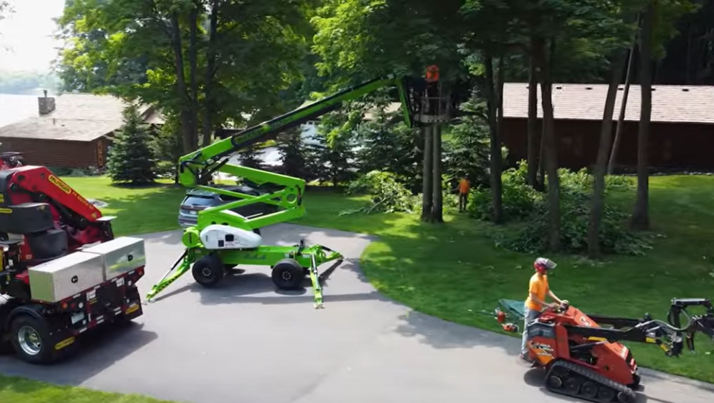 The Wilderness Land Clearing team works on removing trees from a residence.